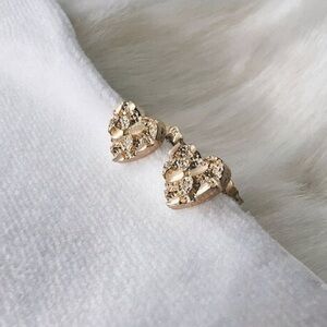 14k solid Gold XL Heart Earring, Large Golden Nugget Heart Studs